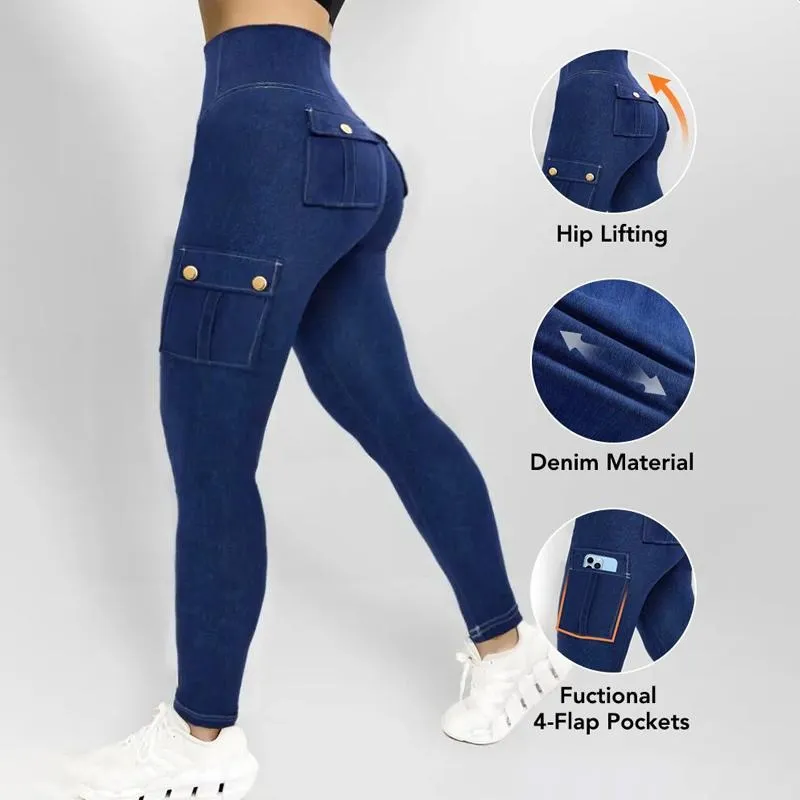Womens Butt Lifting Leggings with Flap Pockets High