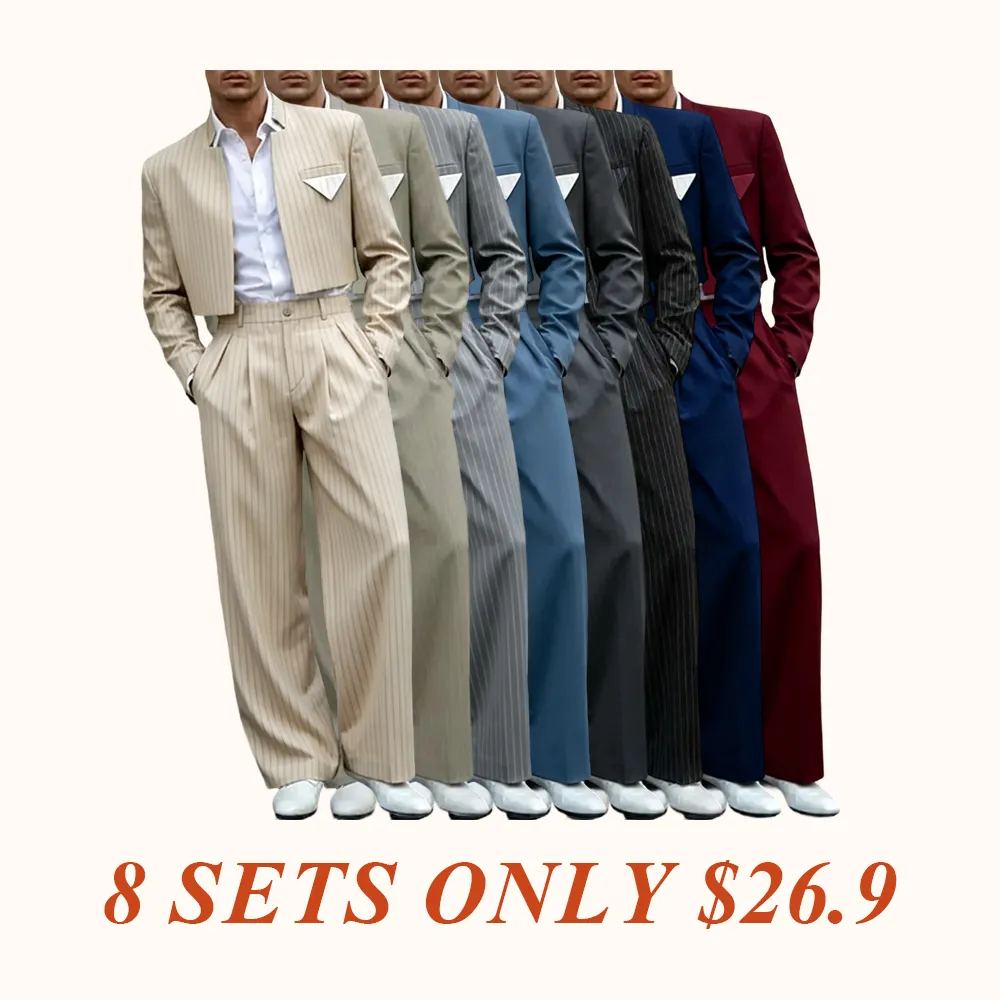Men's Pinstripe 2-Piece Set Cropped Blazer & High Waist Wide Leg Pants Suit