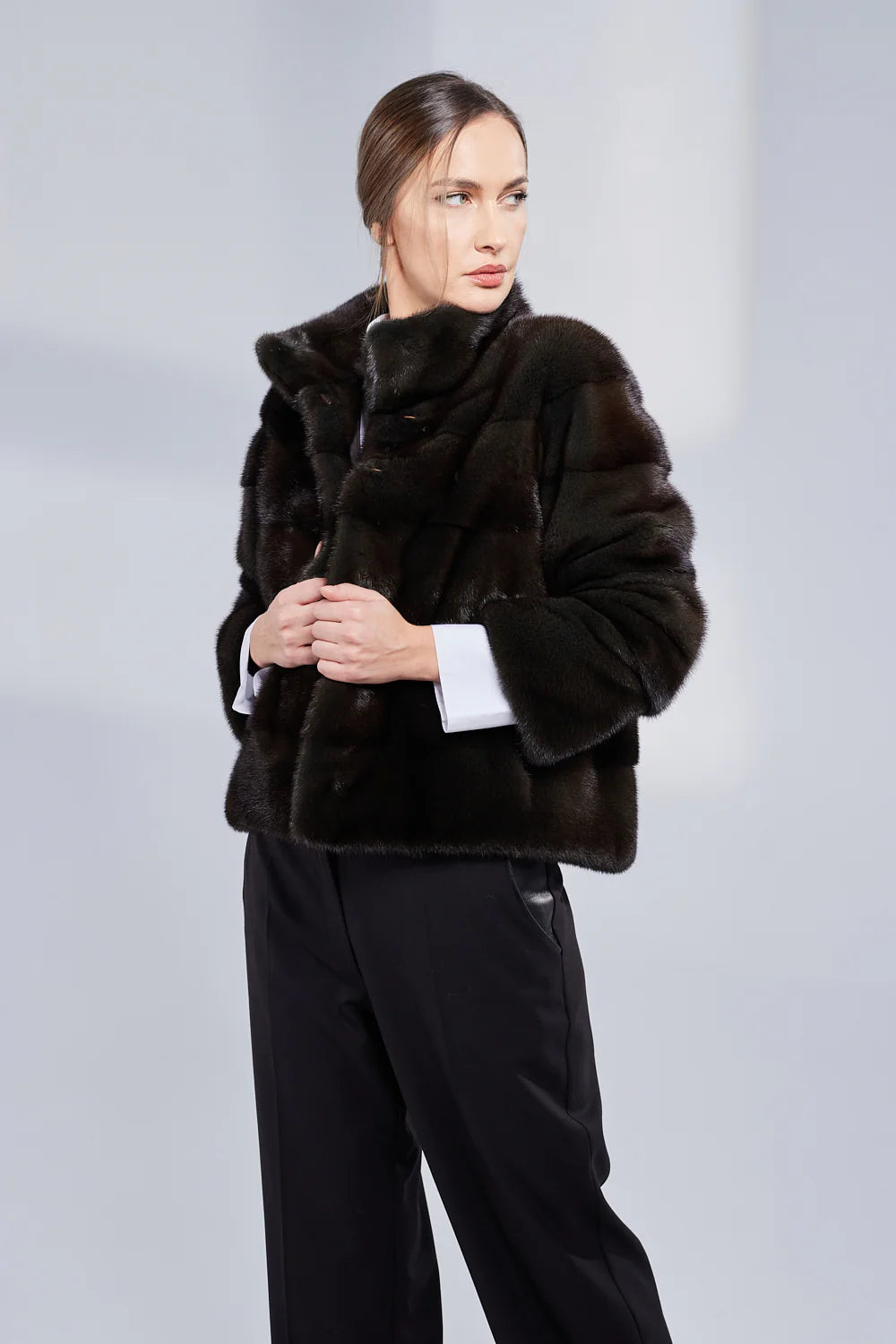 Haina din Blană Naturală de Vizon, Femei, Olive 220