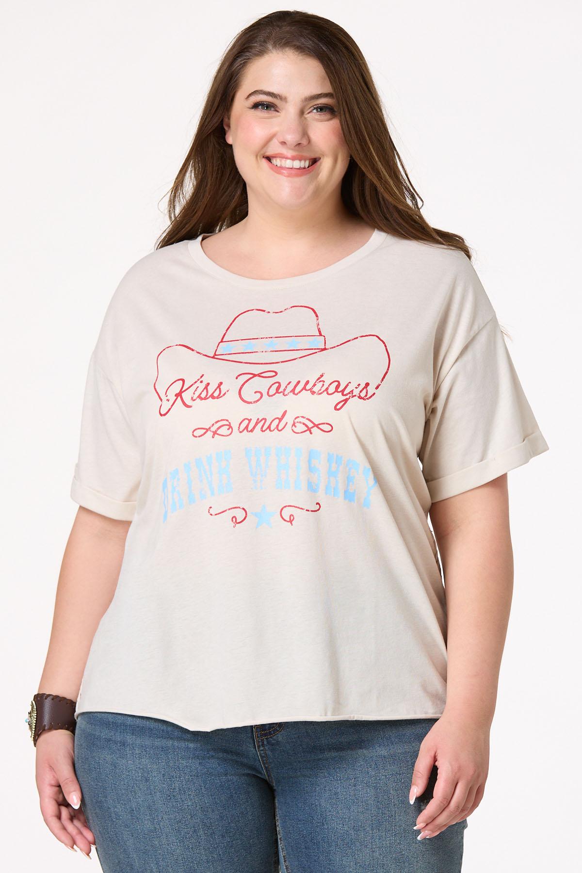 Plus Size Kiss Cowboys Drink Whiskey Tee