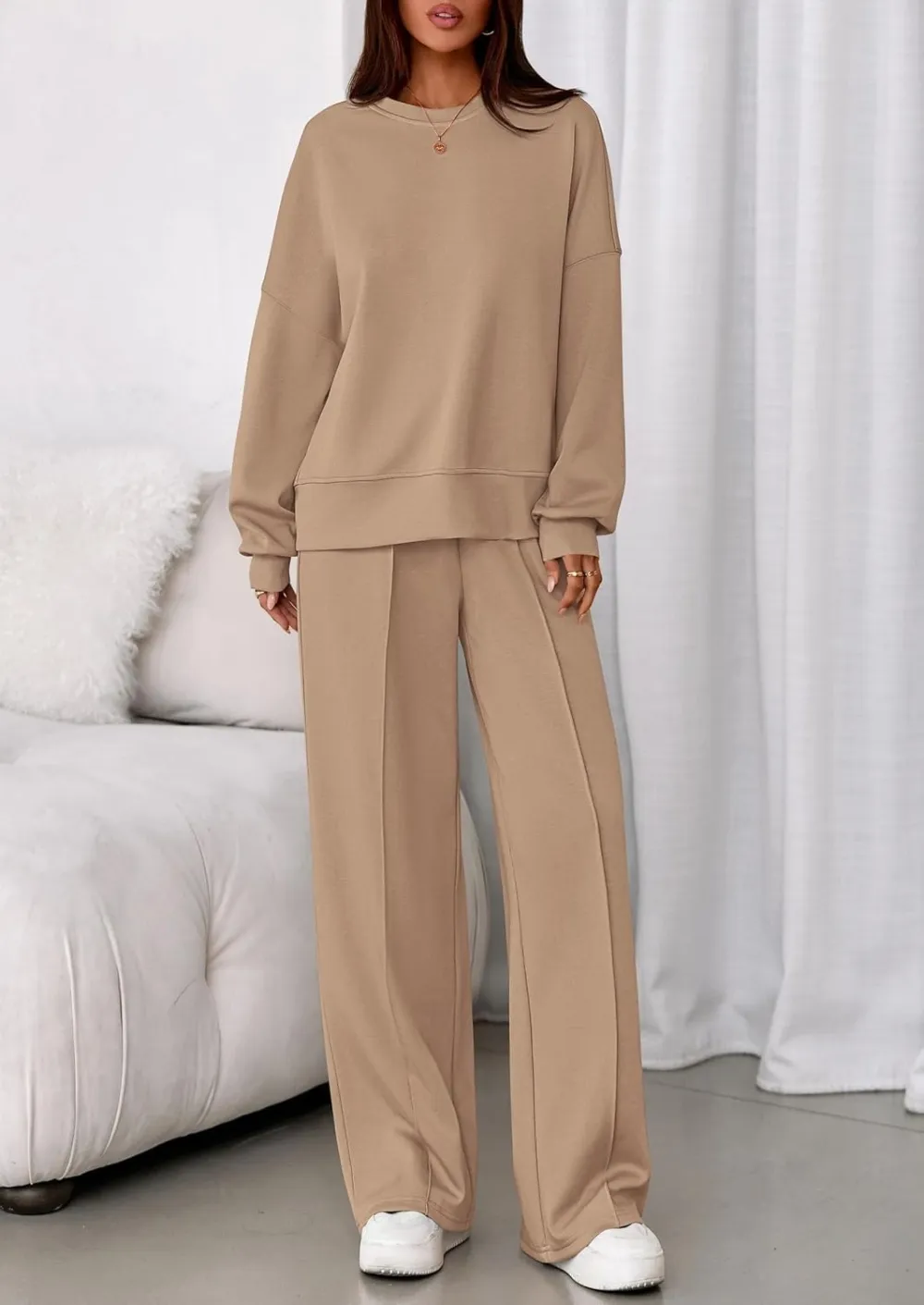 2 Piece Sets For Women Fall Trendy Long Sleeve Sweatshirt Wide Leg Pants Loungewear Set