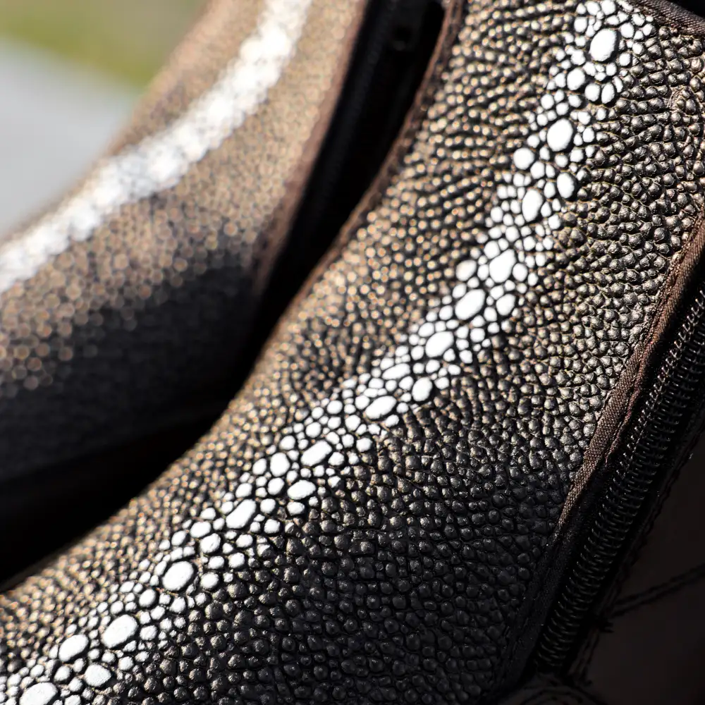 Black Stingray Leather Botin With 3D Lightweight Soles - Square Toe