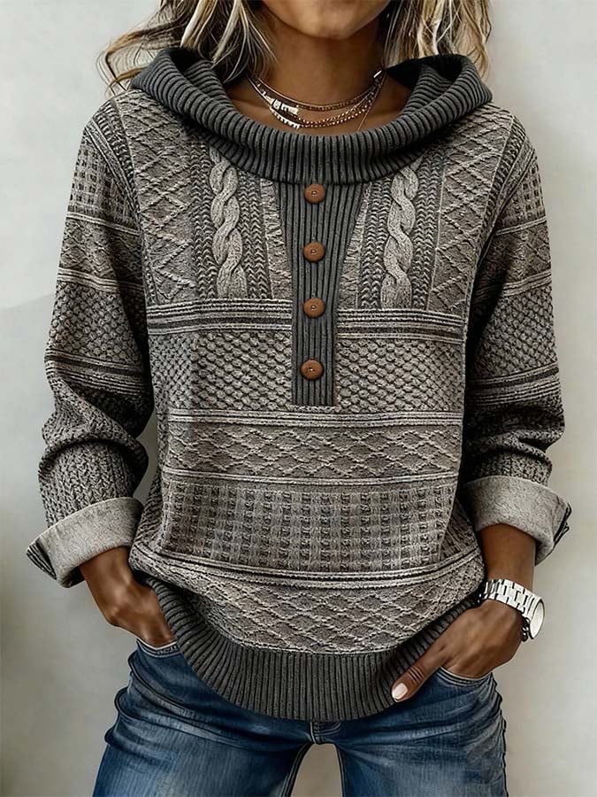 Women'S Casual Color-Blocked Print Pullover Top