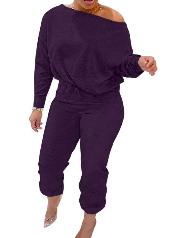 Women's casual one-shoulder two-piece set