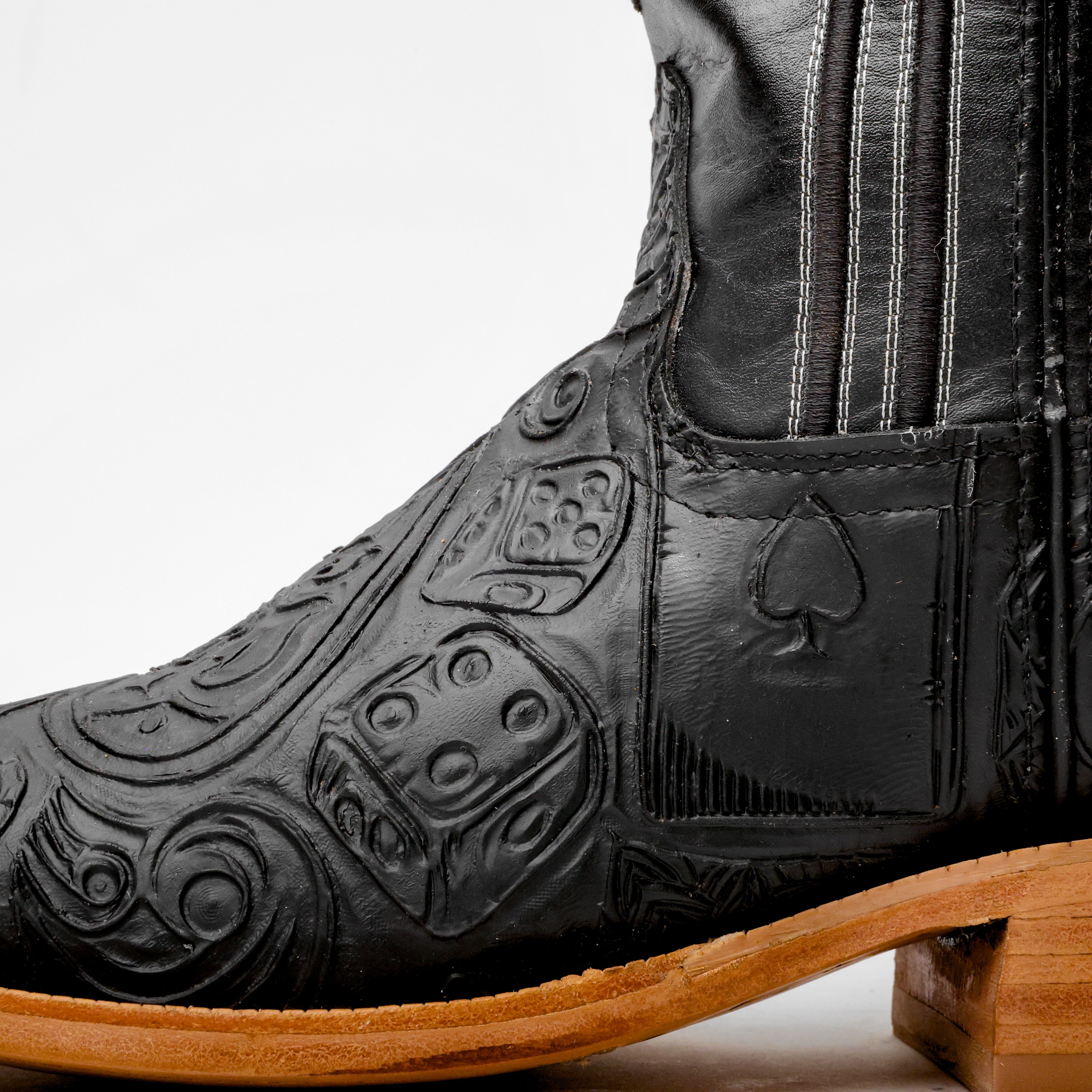 “Ace Of Spades” Black Leather Boots - Square Toe