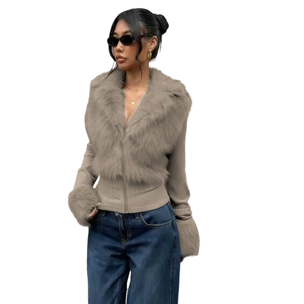 Women's Fashion Street Style Patchwork Knit Faux Fur Jacket