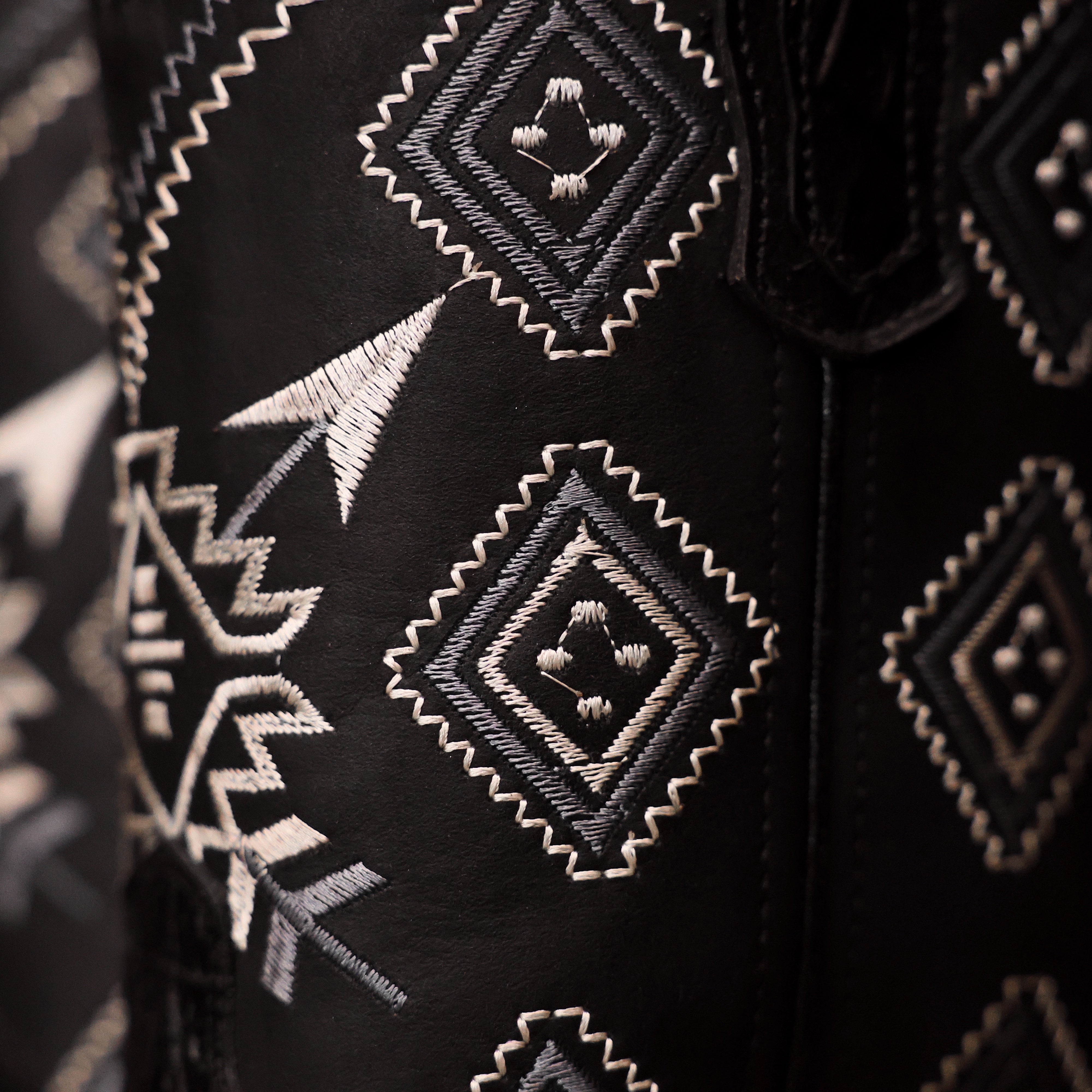 Black Caiman Neck Leather Boots - Square Toe