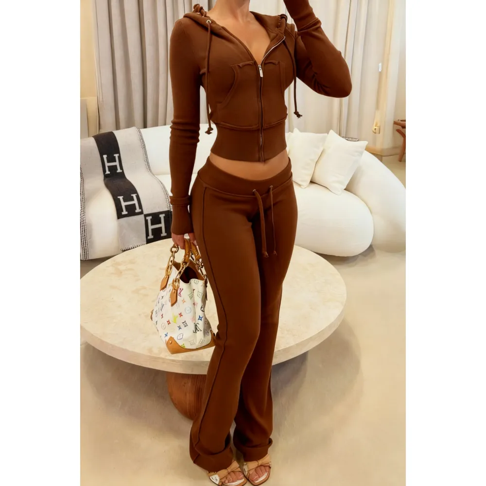 Women's Cropped Zip-Up Two-Piece Set