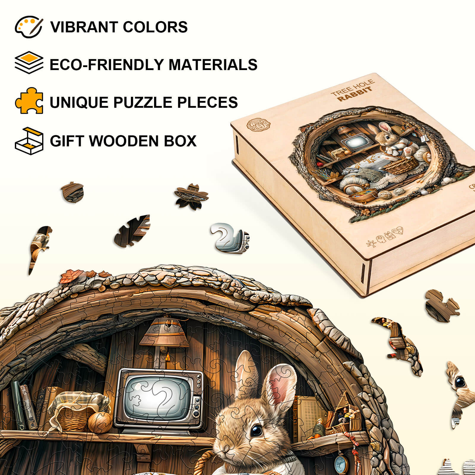Tree Hole Rabbit Wooden Jigsaw Puzzle