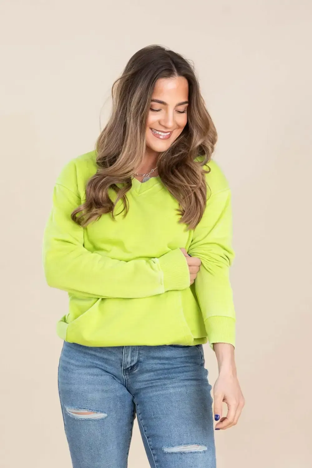 🔥Your Favorite Is Back! Pigment Dyed Cozy Campfire V-Neck Sweatshirt