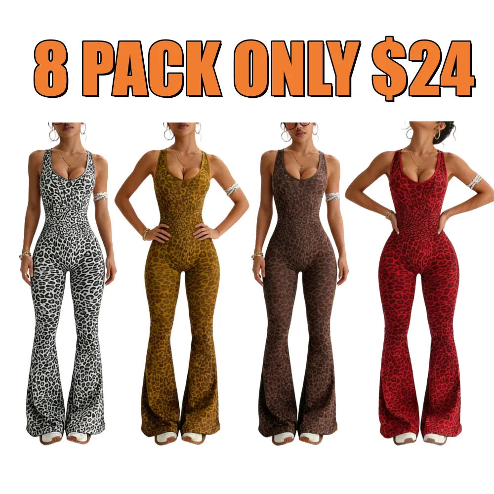 Women's Leopard Print Flared Workout Bodysuit