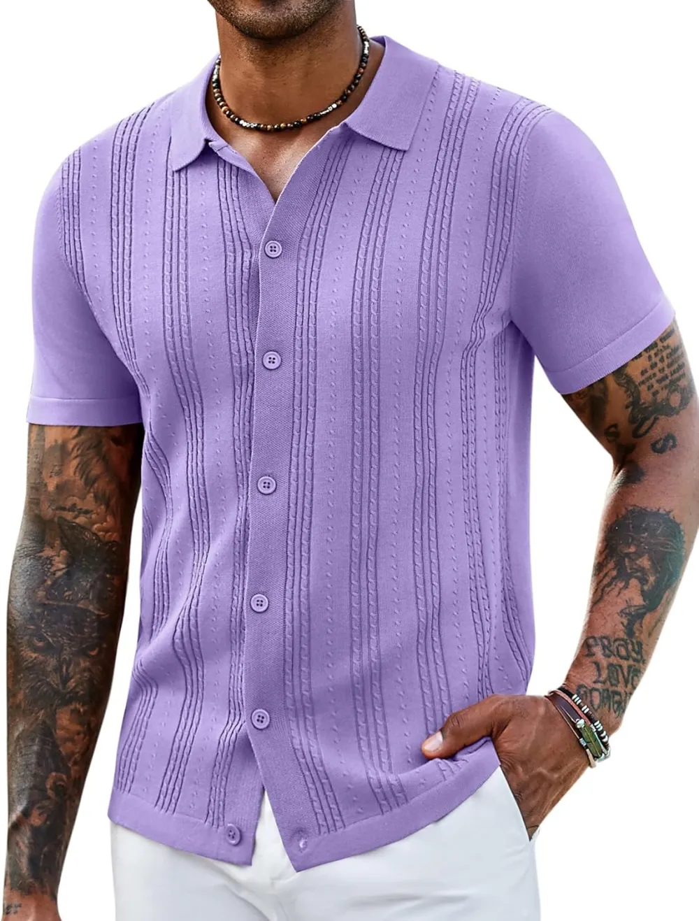 Men's Knit Shirts Short Sleeve Casual Button Down Polo Shirt Summer Beach Vacation Shirts Outfit Top