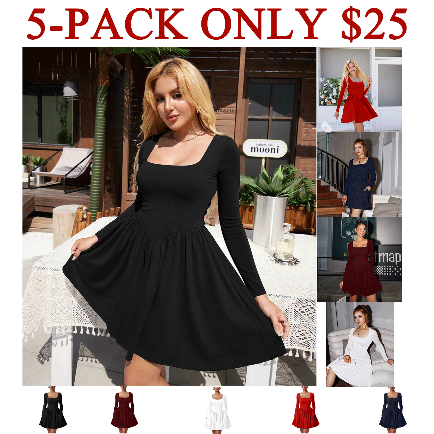 Women’s Long Sleeve Ruffle Hem Mini Dress with Pockets