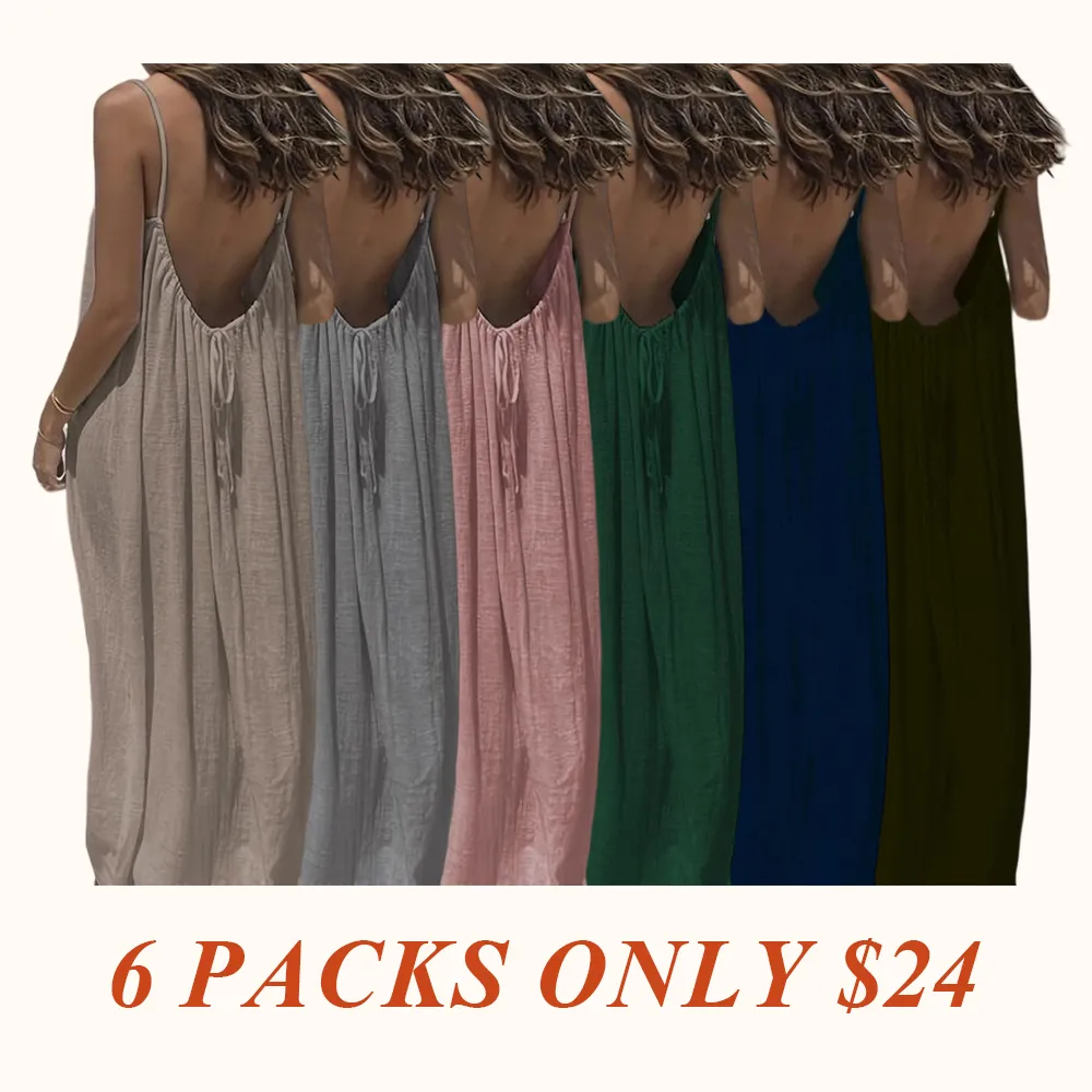 Women's Solid Color Backless Cami Dress, Casual Sleeveless Dress for Summer