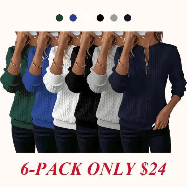 Women's Plain Textured Half Zip Up Sweatshirt