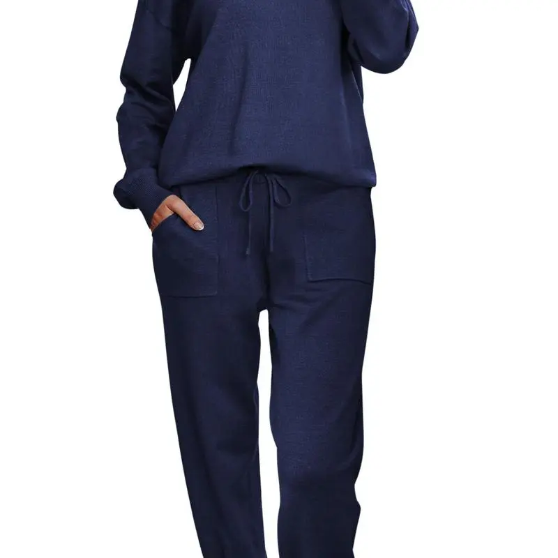 Women's Long Sleeve Knit Loungewear Set Jogger Pants Outfit
