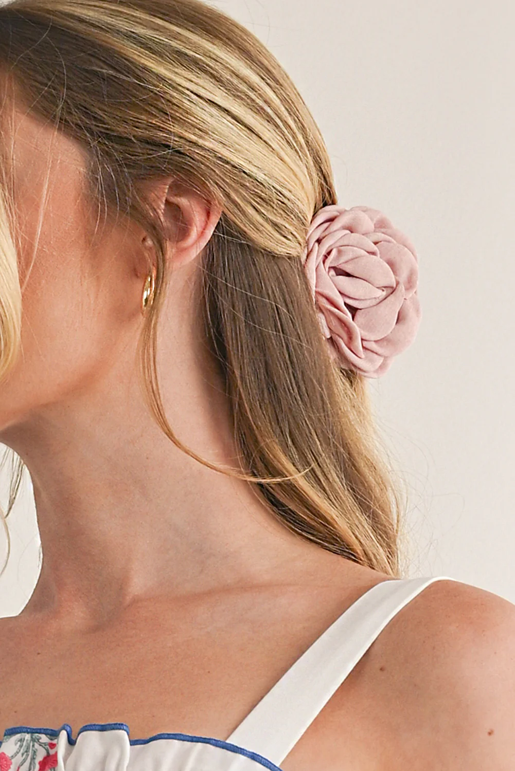 Gossamer Pink 3D Rose Flower Cloth Hair Clip