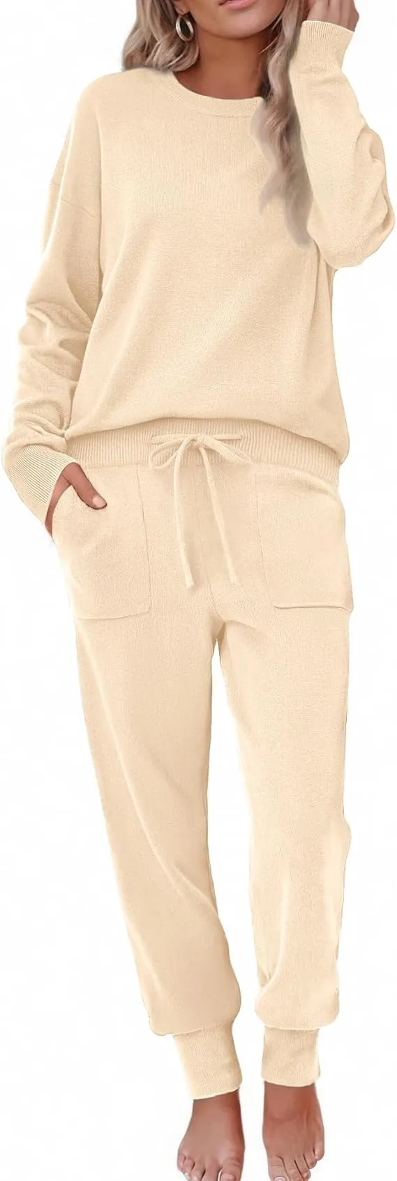 Women's Long Sleeve Knit Loungewear Set Jogger Pants Outfit