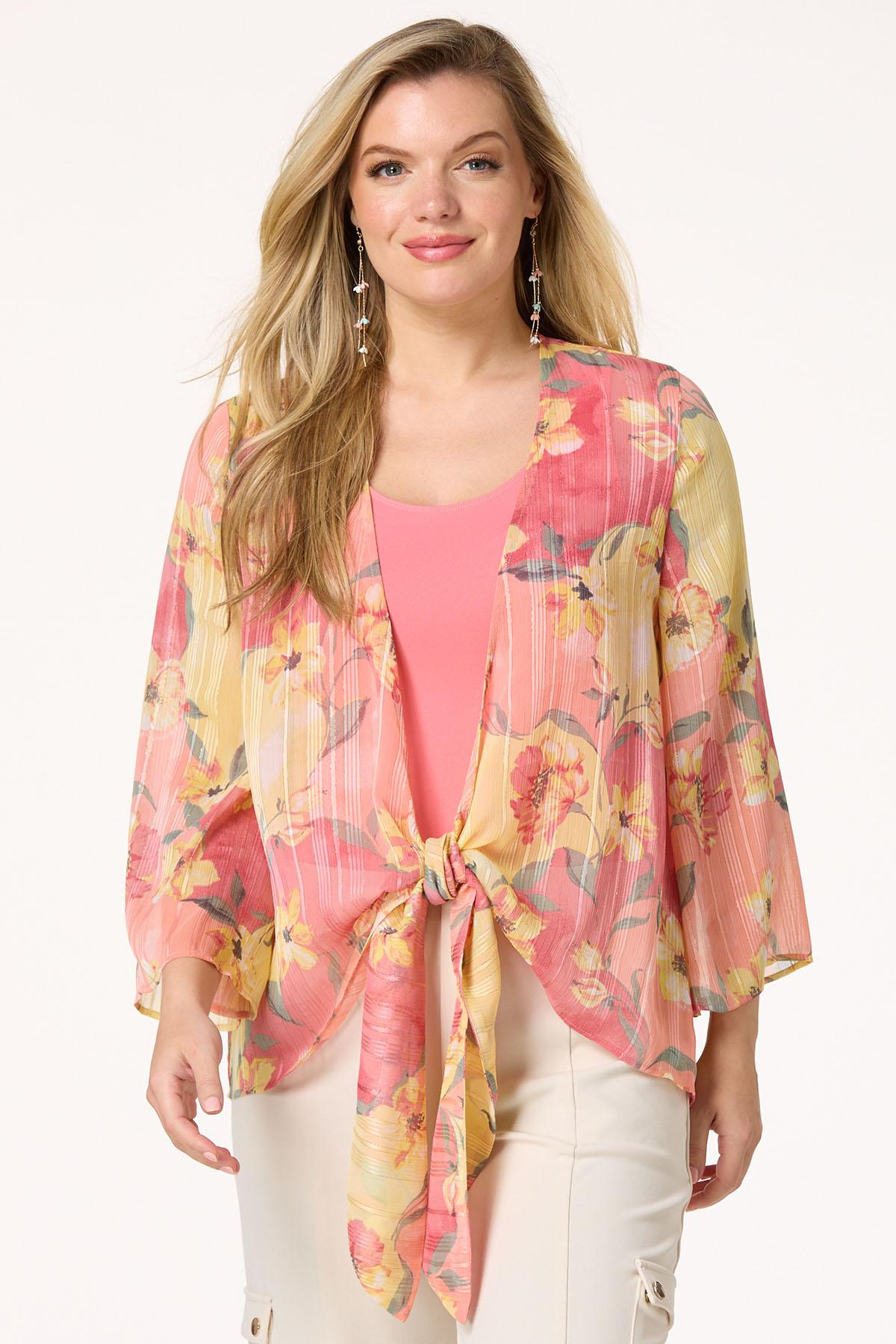 Floral Shadow Stripe Kimono