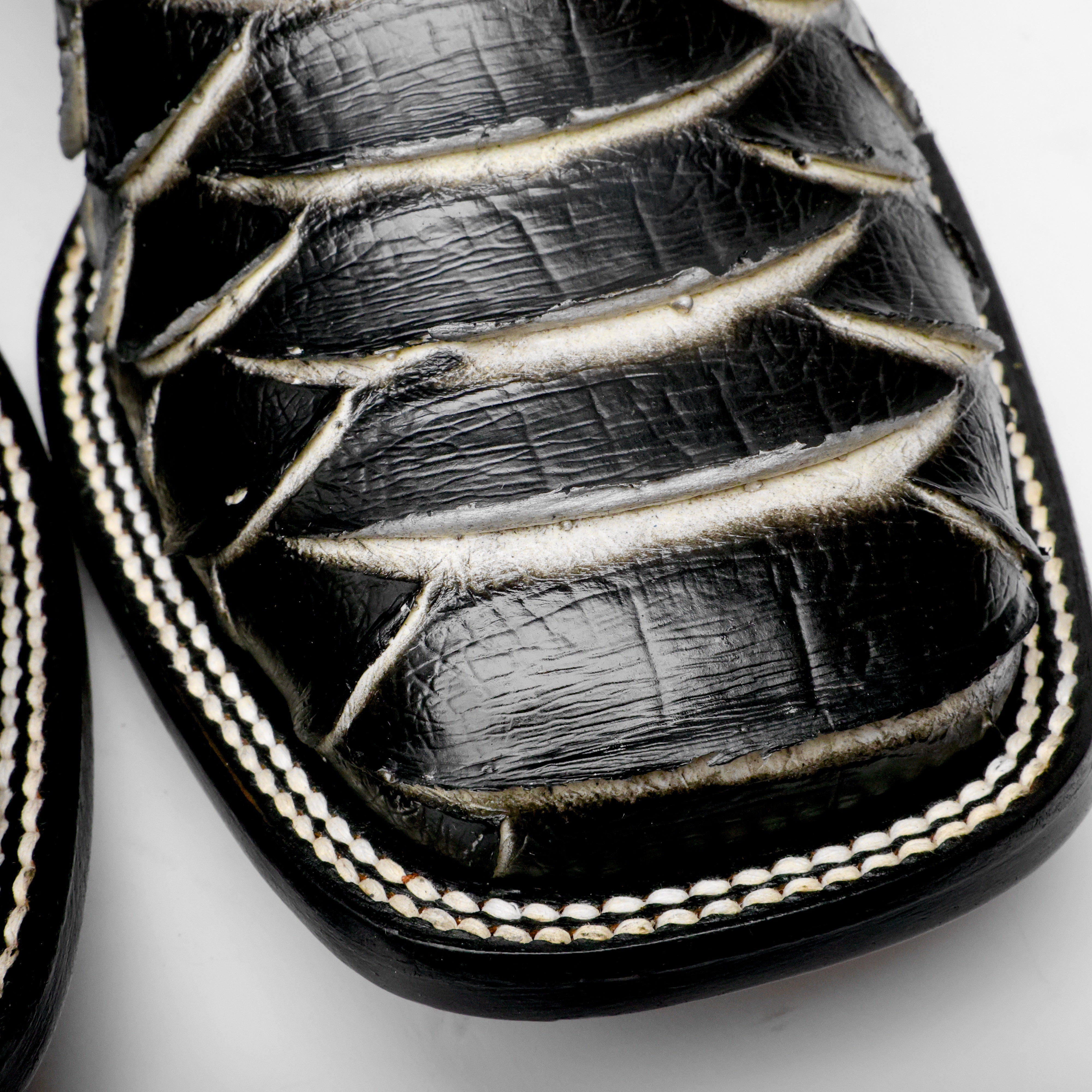 Black/White Jumbo Python Leather Boots - Square Toe