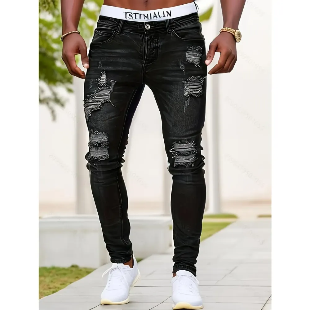 Men’S Casual Slim-Fit Denim For Streetwear Fans Suitable For Daily Wear And City Use Medium Elasticity Medium