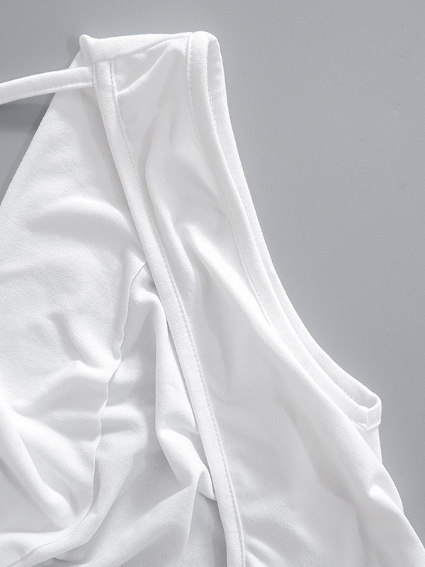 Backless Lace-Up See-Through Solid Color Split-Joint Loose Skinny Off-The-Shoulder T-Shirts Tops