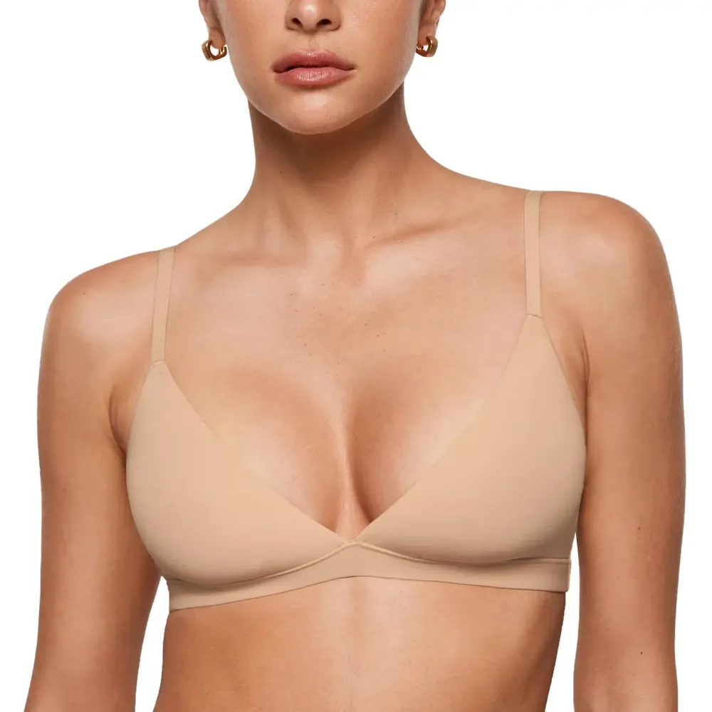 Women's Inbarely Triangle Bralette Plunge Unlined Seamless Bra No Underwire Sexy Comfortable