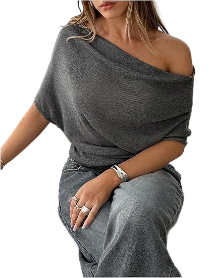 Chic Asymmetrical Shoulder Knit Top