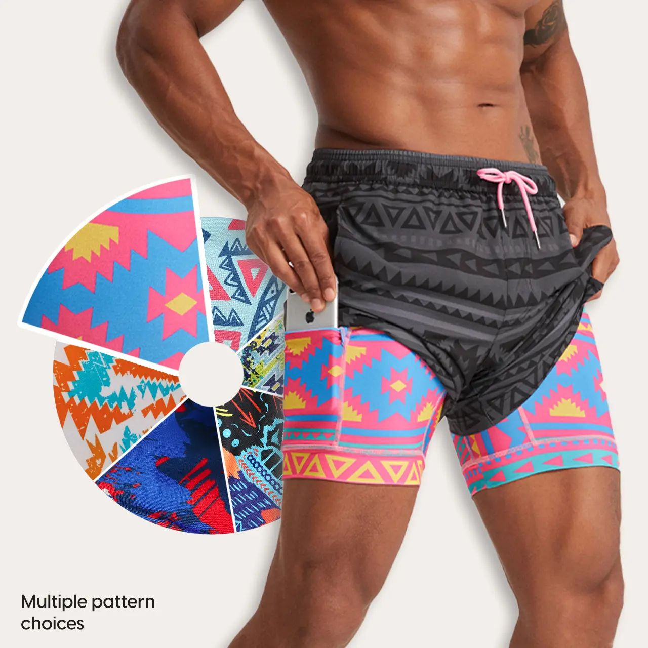 2 in 1 Stretch Short Lined Black Mayan Gym Shorts, Breathable Comfort Workout Athletic Training Shorts with Phone Pockets,Lightweight Quick Drying Drawstring Sports Shorts for Gym Fitness,Outfits Going Out Outfit, Menswear Clothes Bottoms