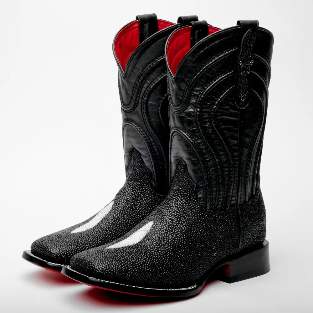 Black Stingray Leather Boots - Square Toe