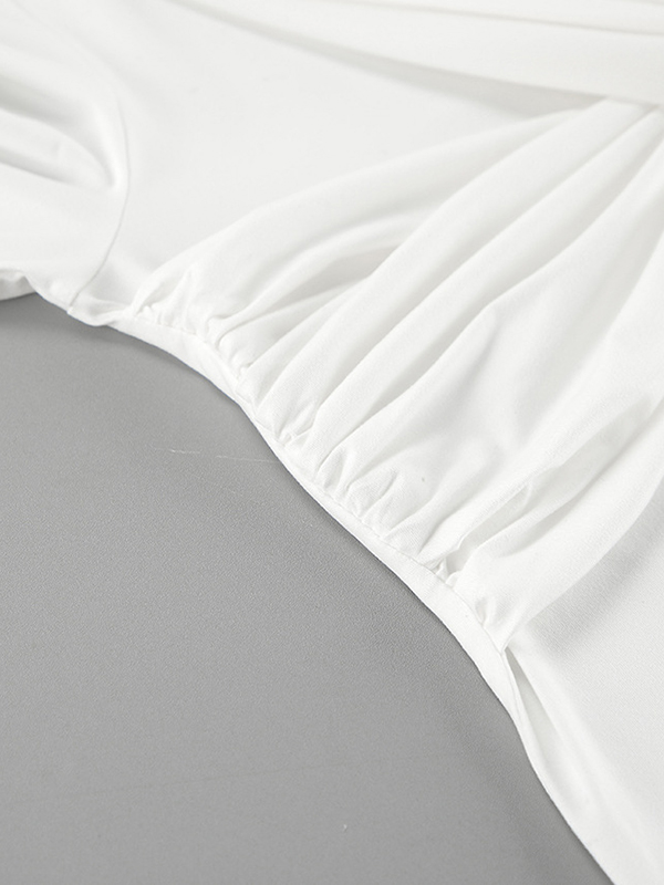 Asymmetric Knot Pleated Solid Color Long Sleeves Skinny Round-Neck T-Shirts Tops