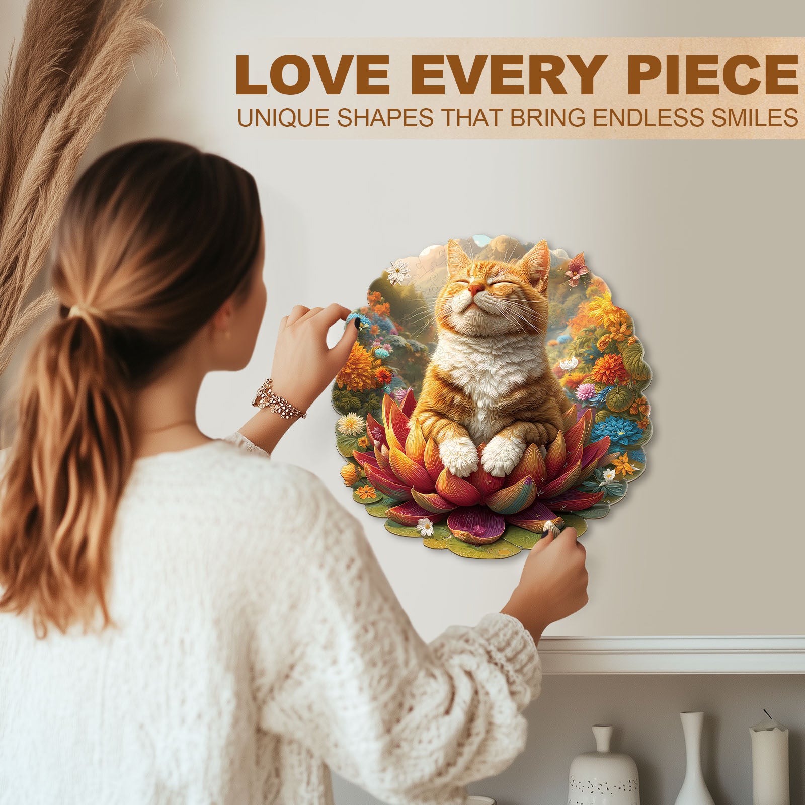 Meditating Cat Wooden Jigsaw Puzzle