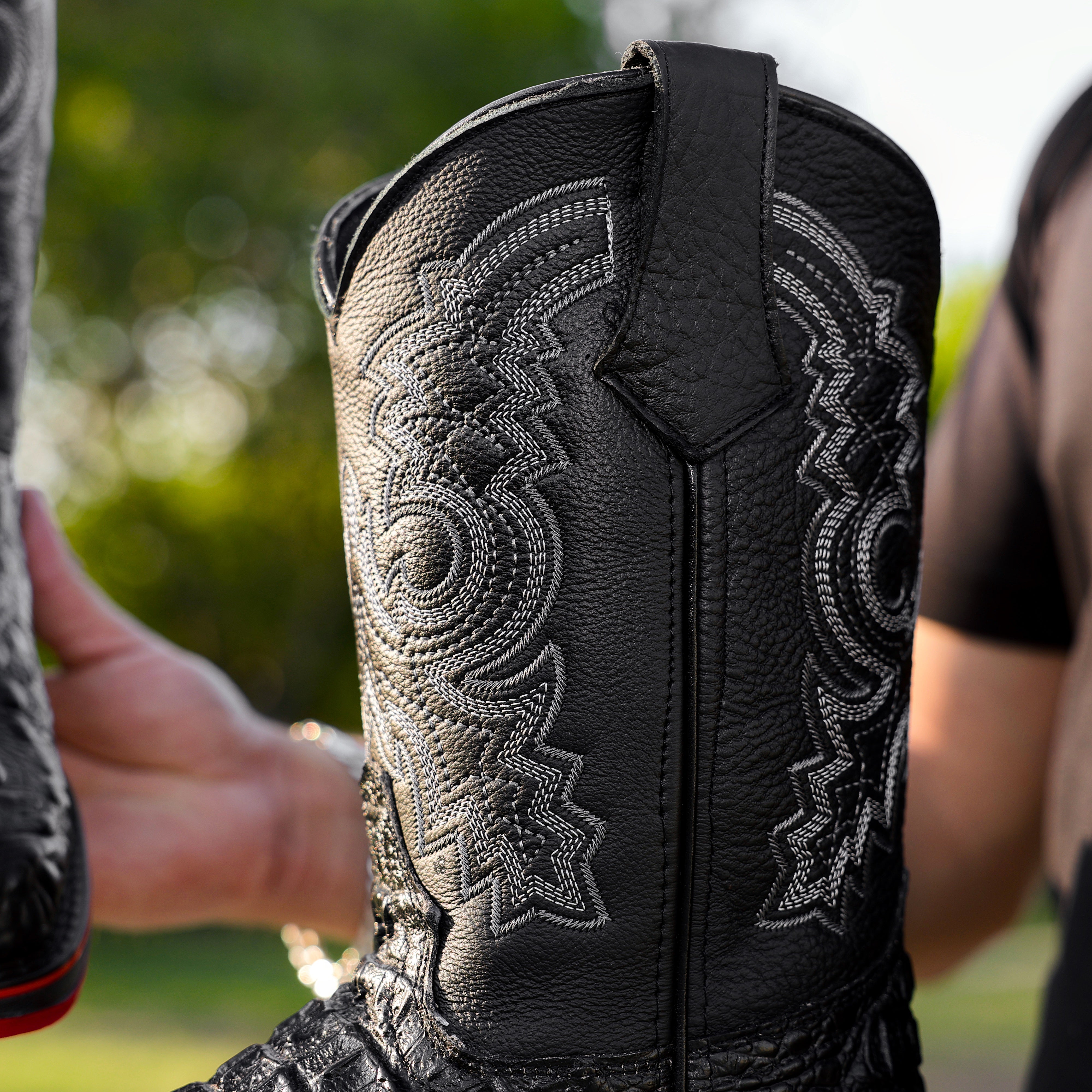 Black Caiman Neck Leather Boots With 3D Lightweight Sole - Composite Toe