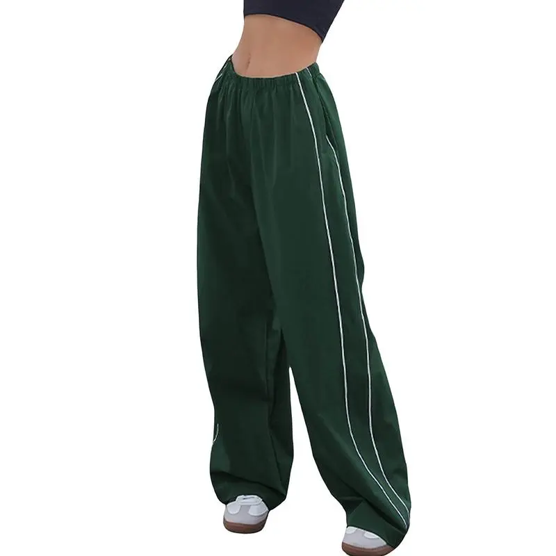 Women's Parachute Wideleg Baggy Pants Elastic Waist Casual Track Trousers