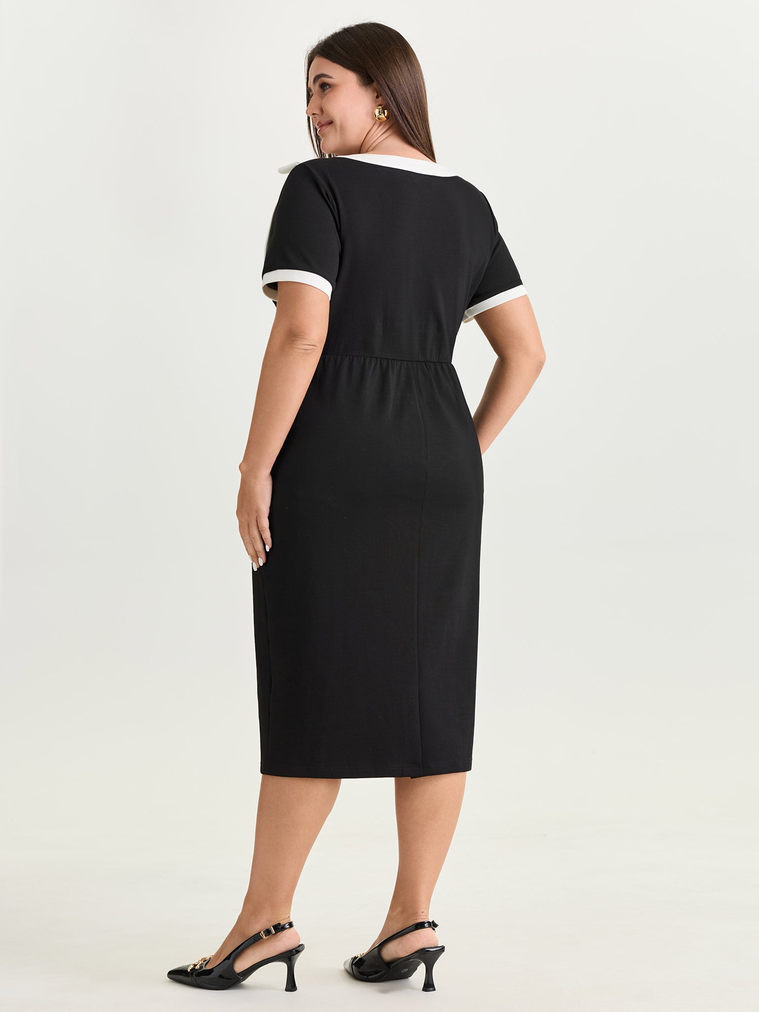 Side Bowknot Color Contrast Midi Dress