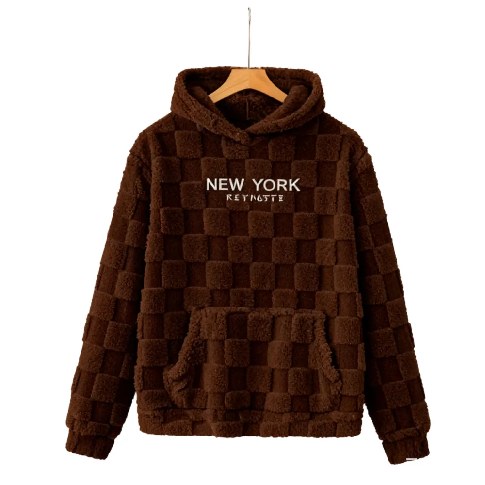 Letter Embroidery Flannel Hoodie