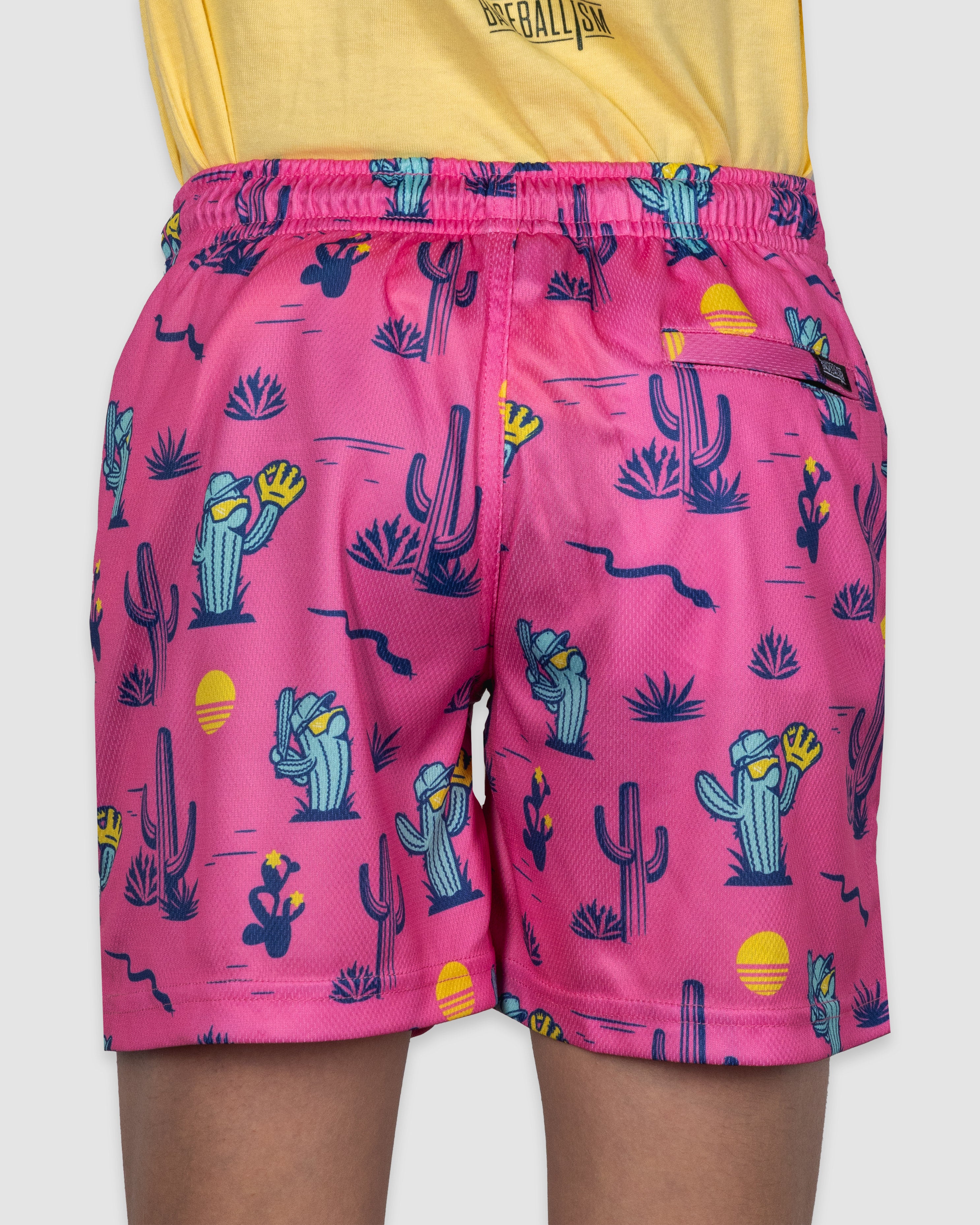 Spring Ball Cactus Diamond Air Mesh Shorts (Pink) - Youth