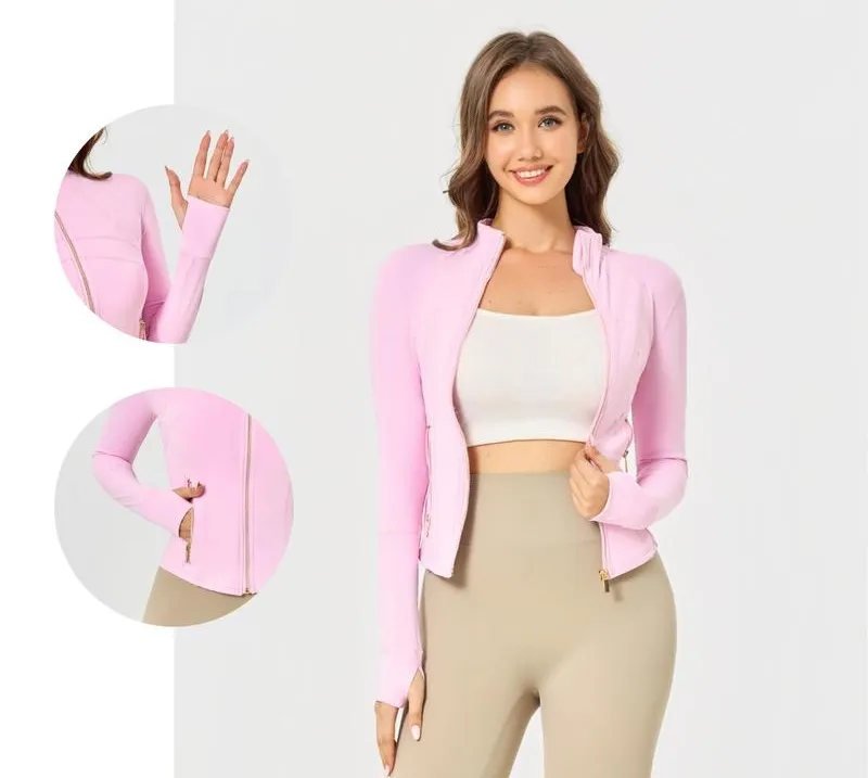 Women's Solid Color Zip Up Sports Pockets BBL Jacket