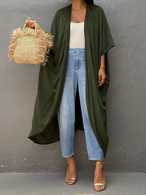 Solid Color Batwing Sleeves Bohemia Cover-Up