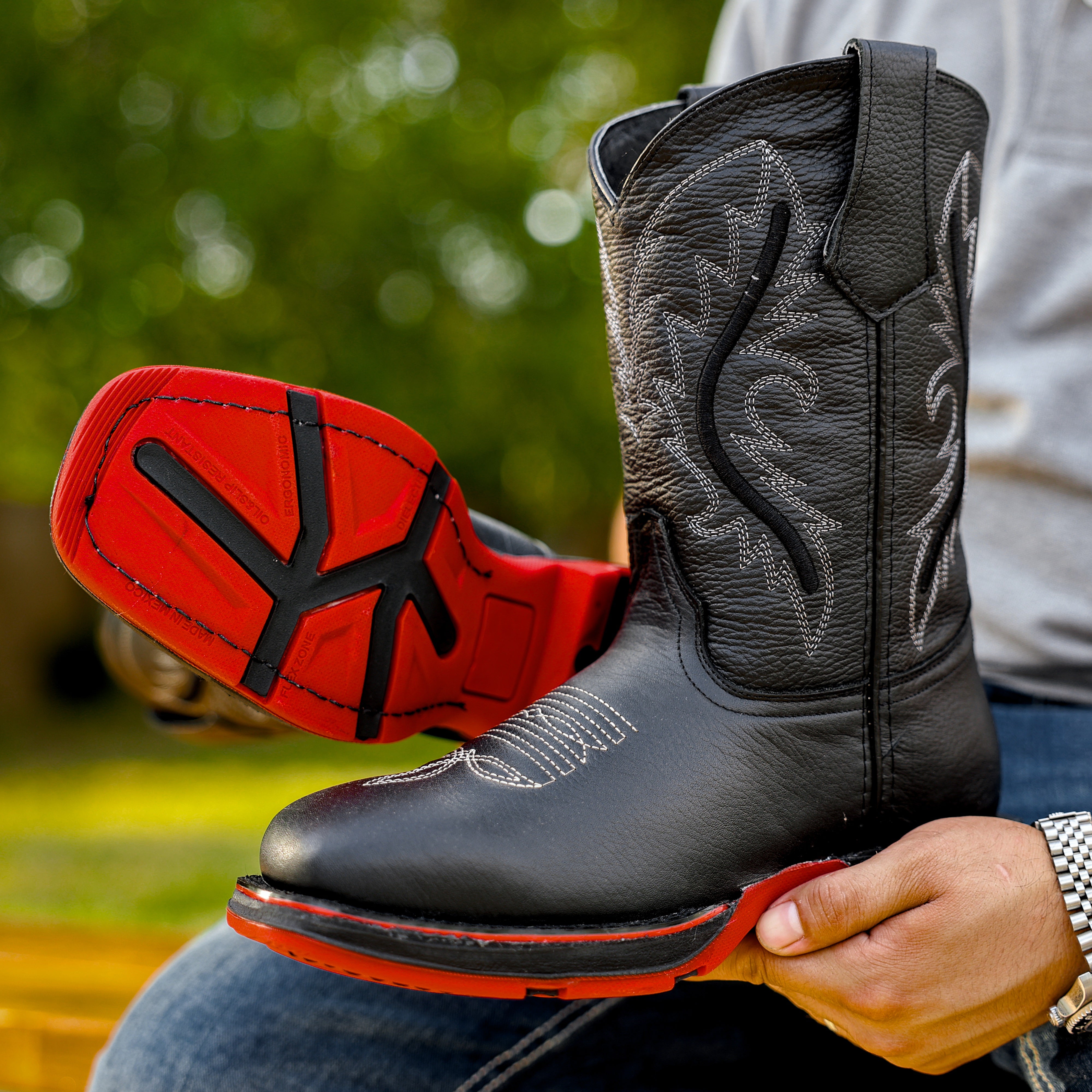Black Leather Boots With 3D Lightweight Sole - Square Toe