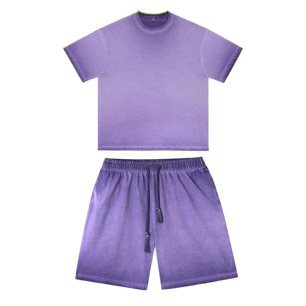 Fashion Tshirt & Shorts Set Summer Washed Cotton Dirty Washed Trendy Gradient Color Men's and Women's Suits, Short-sleeved Tops Paired with Shorts, Retro Outfits.
