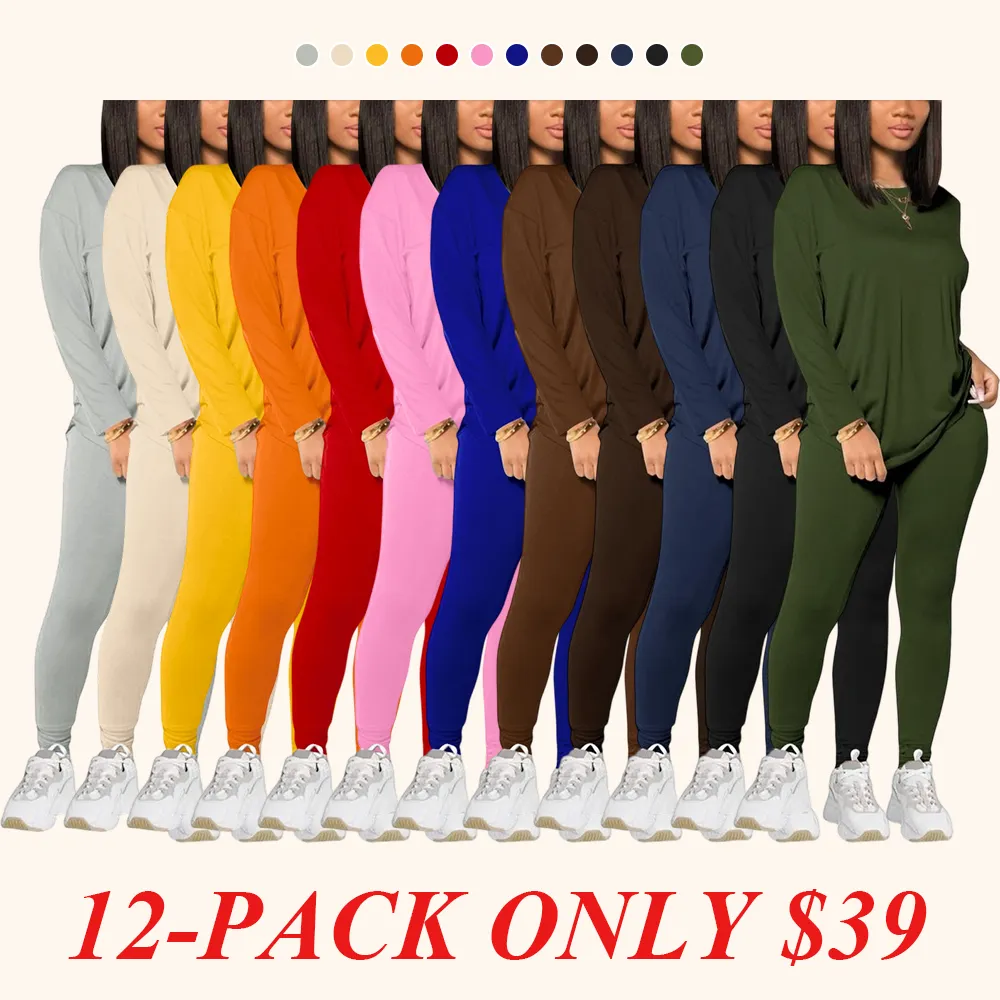 Women's Solid Drop Shoulder Tee & Elastic Waist Skinny Pants Two-piece Set