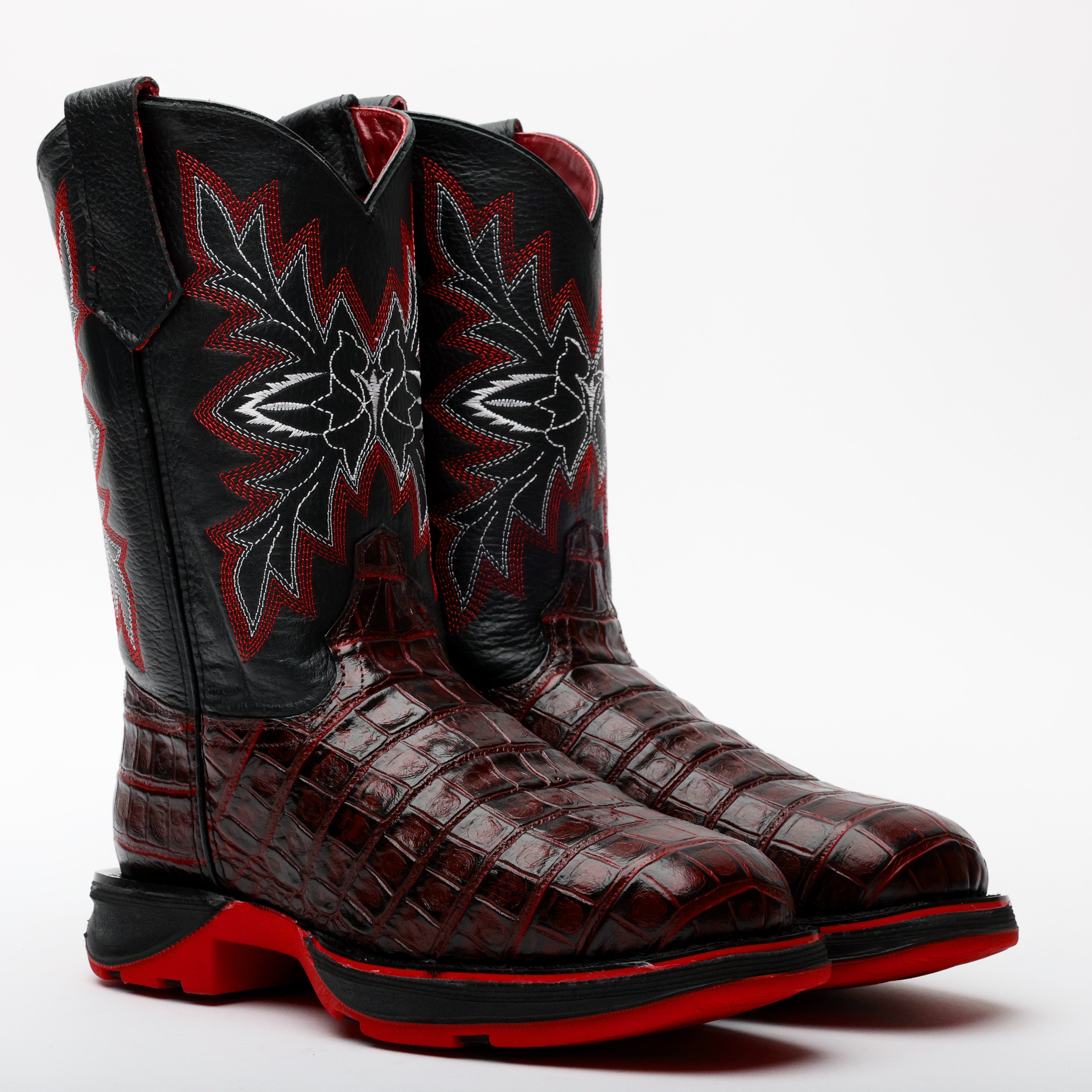 Black Cherry American Gator Belly Leather Boots With 3D Lightweight Sole - Composite Toe