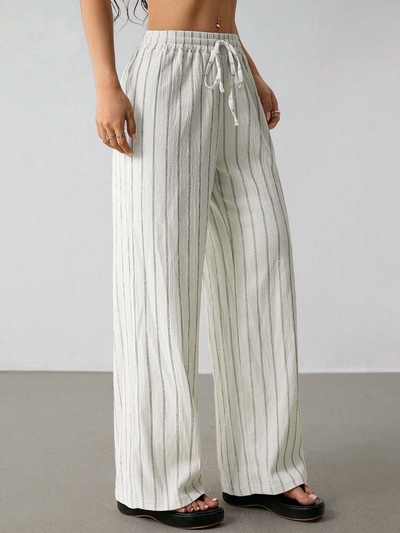 🔥Easter Sale!Women's Striped Waist-Tie Straight-Leg Loose Streetwear Pants