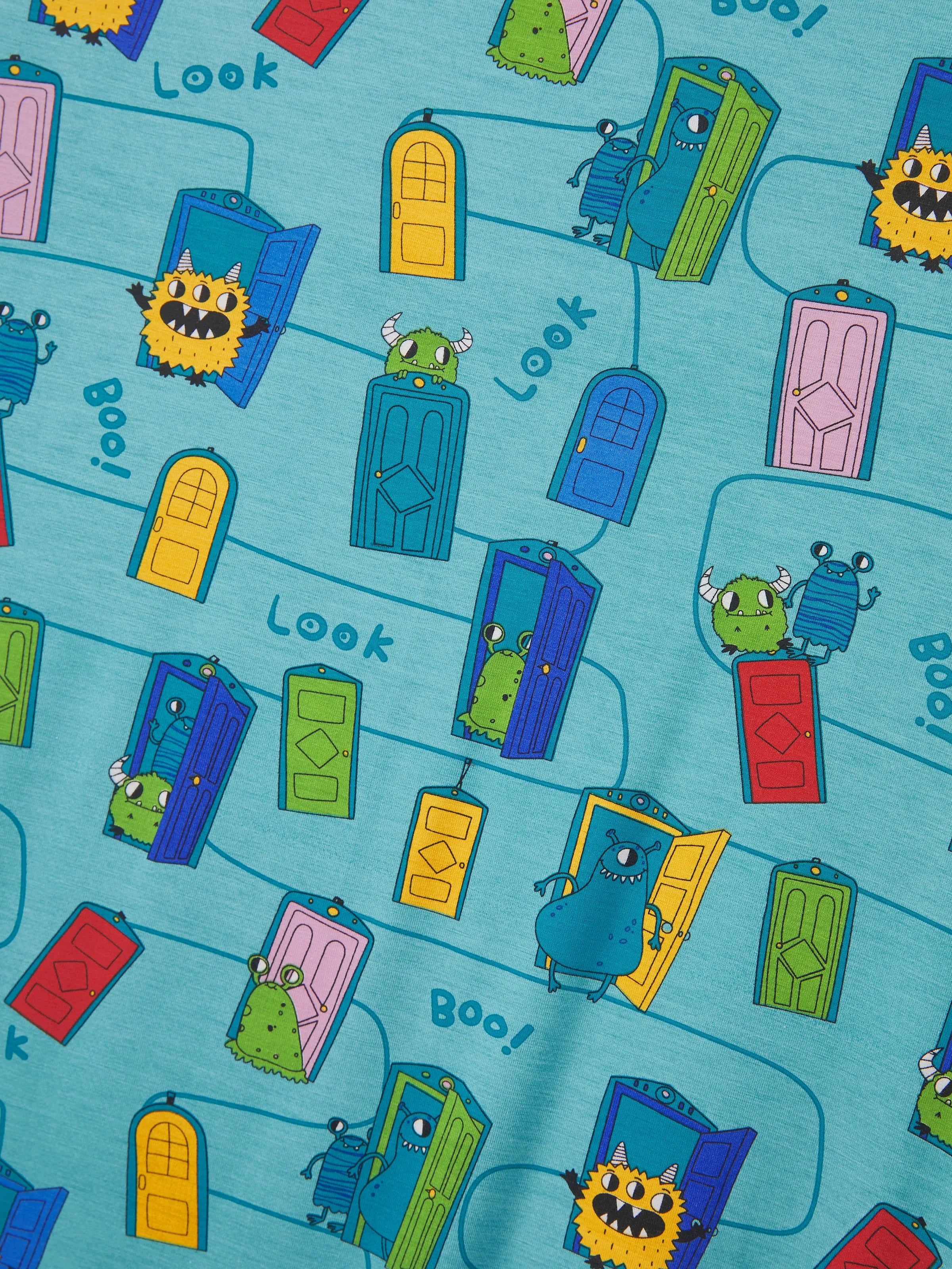 Bamboo Family Pajamas Cartoon Print Short-sleeve Matching Pajama set ( Snug-Fitting for Children ) Green