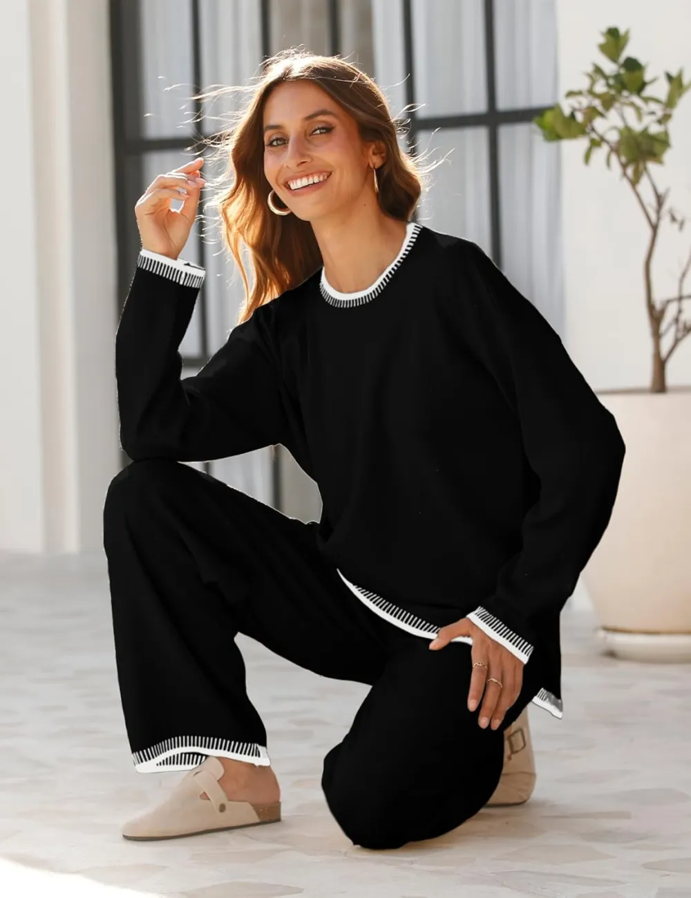 Women's 2-Piece Sets Spring Outfits Chic Comfortable Elastic Loungewear