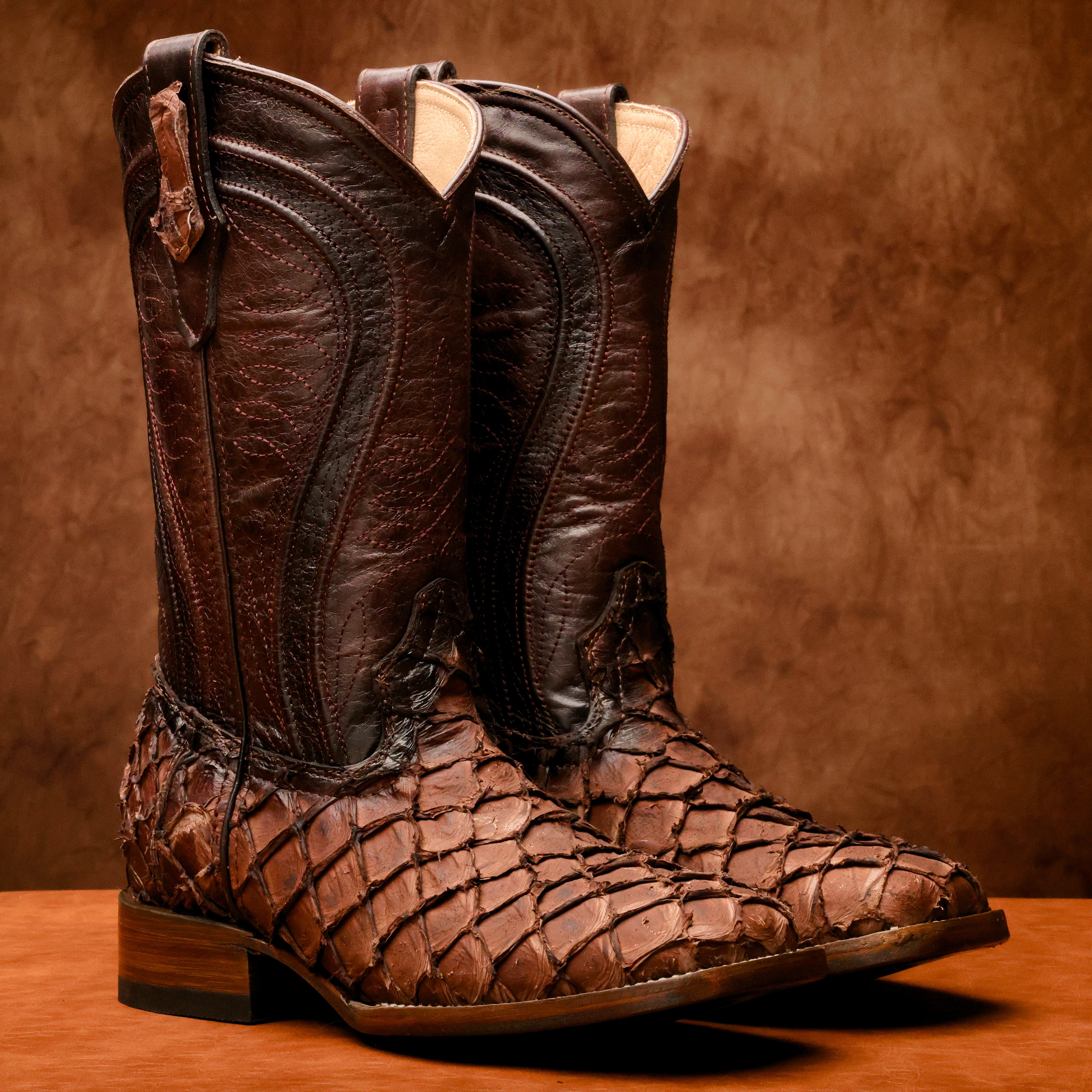 AUTHENTIC Brown Pirarucu Boots - Square Toe