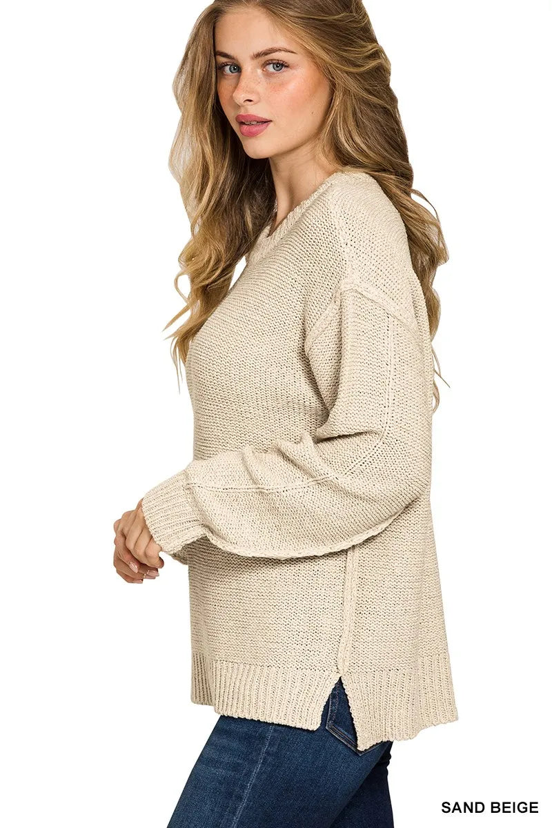 Exposed Seam Round Neck Sweater