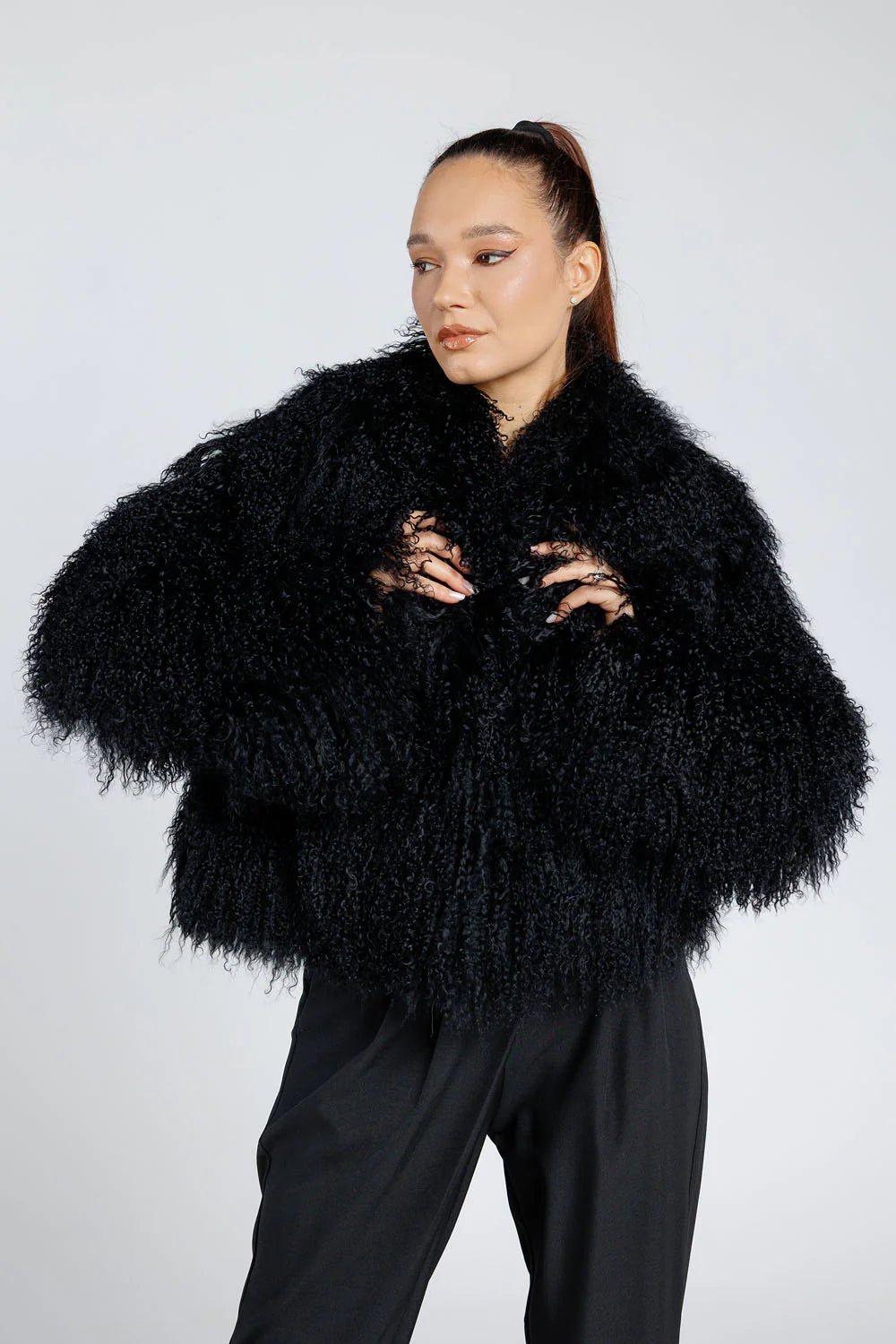 Haină din Blană Naturală de Miel Tibetan, cu Guler Rever, Femei, Diamond 365