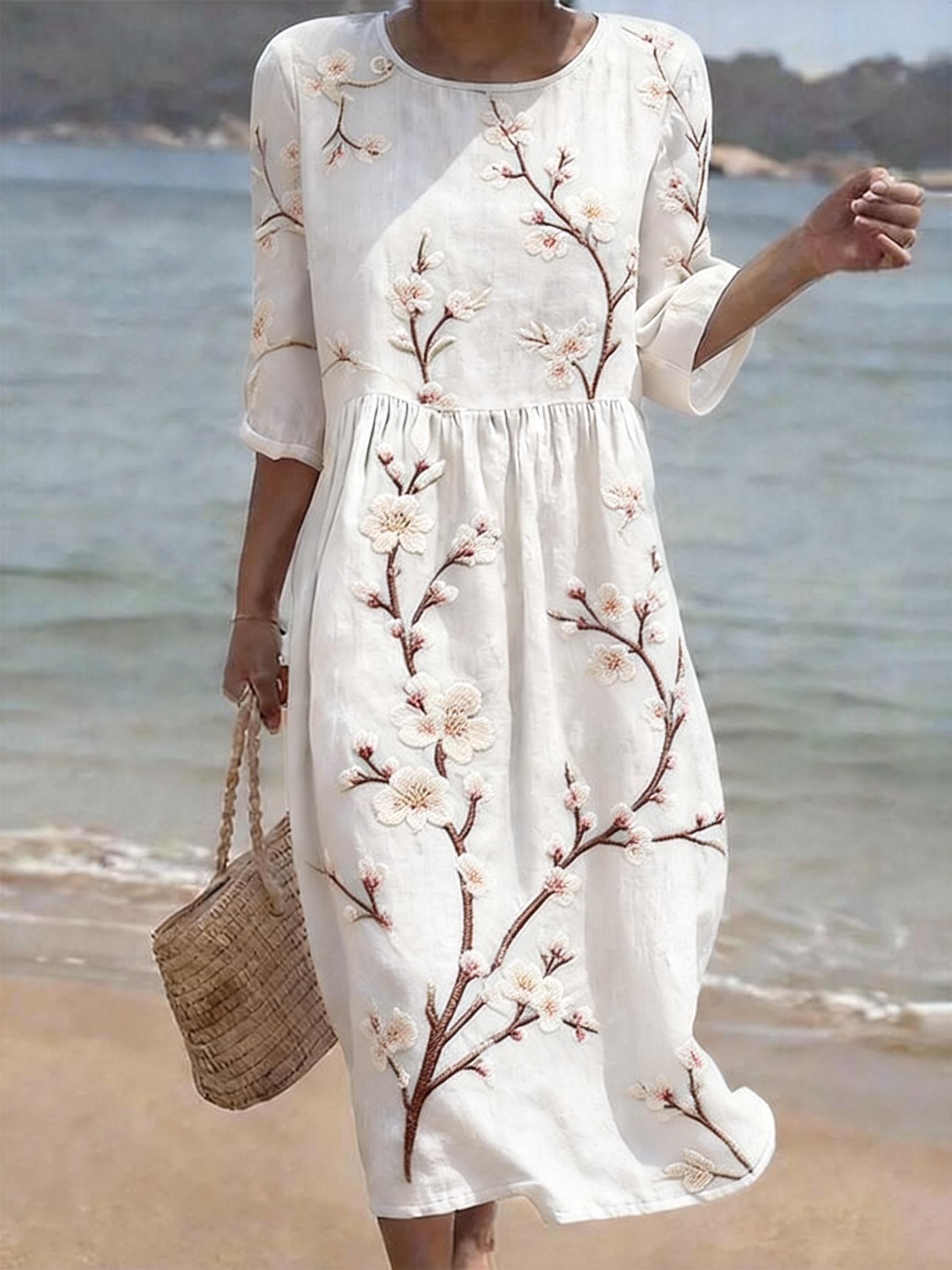 Women's Casual Floral Print Round Neck Dress- Fast Shipping